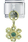  Dangle  Green Rhinestone Flower Italian Charm