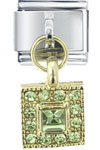 Green Rhinestone Square Dangle Italian Charm