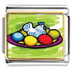 Easter Day Chicken And Coloful Eggs On Dish Photo Italian Charm