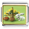 Easter Day Bunny And Colorful Eggs And Basket Of Flowers Photo Italian Charm