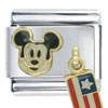 Mickey &amp; Flag Gold Licensed Italian Charm