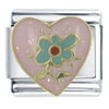  Pink  Heart With Flower X2 Italian Charm