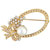 Gold Tone Acrylic Pearl Studded Wreath Brooch