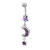 Purple Crystal Moon And Stars Belly Navel Rings