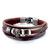 Multi Strand Dark Brown Leather With Widest One With Dark Gray Metal And Skull Bracelet