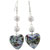 Silver Ball Blue Glass Heart Earrings