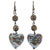 Golden Ball Blue Glass Heart Earrings