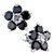 Black Rhinestone Crystal Diamond Accent Flower Stud Earrings