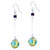 Blue And Green Rectangular Golden Ball Earrings
