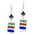 Pale Green Silver Red And Blue Stripes Rectangular Earrings