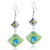 Silver Foil Blue Dots Green Dichroic Glass Earrings