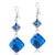Silver Foil Red Eye Pattern Blue Dichroic Glass Earrings
