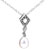 925 Sterling Silver Clear White Crystal Diamond Accent Dangle Pearl Pendant Necklace Sterling Silver Pendant