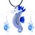 Blue Sea Horse Dichroic Glass Pendant And Earring Set