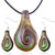 Tan Swirl Drop Dichroic Glass Pendant And Earring Set