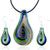 Blue And Green Drop Dichroic Glass Pendant And Earring Set