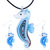 Pale Blue Sea Horse Dichroic Glass Pendant And Earring Set