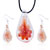 Orange Flower Clear Drop Murano Glass Pendant And Earring Set