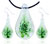Green Flower Clear Drop Murano Glass Pendant And Earring Set