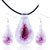 Pink Flower Clear Drop Murano Glass Pendant And Earring Set