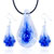 Blue Flower Clear Drop Murano Glass Pendant And Earring Set