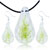 Pale Green Flower Clear Drop Murano Glass Pendant And Earring Set
