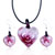 Red Flower Heart Shaped Pendant And Earring Set