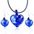 Blue Flower Heart Shaped Pendant And Earring Set