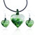 Green Flower Heart Shaped Pendant And Earring Set