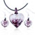 Pale Purple Flower Heart Shaped Pendant And Earring Set