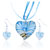 Pale Blue Waveline Heart Shaped Pendant And Earring Set