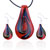 Blue Swirl Red Leaf Dichroic Glass Pendant And Earring Set