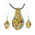Multi Colored Gems Tone Murano Glass Leaf Drop Design Pendant