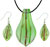 Emerald/olive Striped Murano Glass Leaf Drop Set Pendant