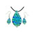 Blue/emerlad Wave Striped Murano Glass Leaf Drop Set Pendant