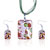 Silver Foil Red Flower Dichroic Glass Pendant And Earring Set