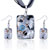 Silver Foil Gray Flower Dichroic Glass Pendant And Earring Set