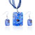 Silver Foil Blue Flower Dichroic Glass Pendant And Earring Set