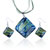 Blue And Yellow Cloud Dichroic Glass Pendant And Earring Set