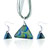 Peacock Blue Triangular Fused Dichroic Glass Pendant And Earring Set